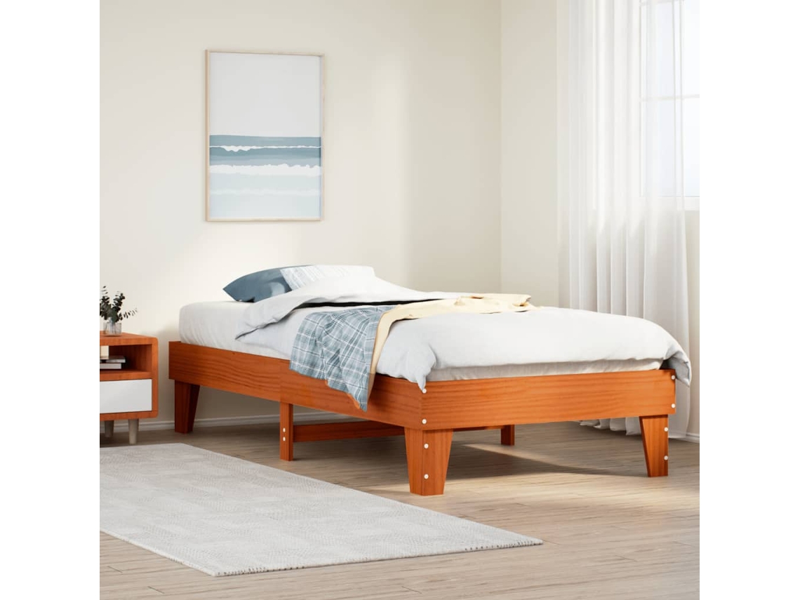 Vidaxl Cama Sem Colchão 75x190 Cm Madeira De Pinho Maciça Castanho-mel