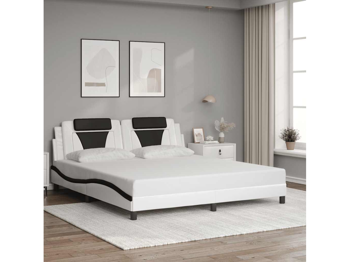 Estrutura de Cama Vidaxl com led Viana 180x200 cm branco e preto
