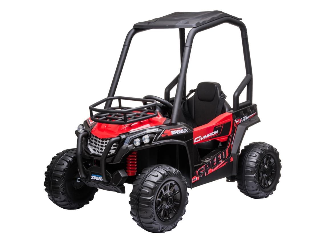 Carrinho Elétrico 12v, Vel. 3-6km/h, Mini Quadriciclo Motor Duplo, Usb, Mp3, Ctrl Remoto, 118x76x104cm, Vermelho/preto