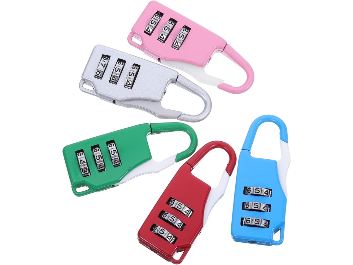 Conjunto De 5 Cadeados Combinação Reconfiguráveis Em Liga Zinco Com Pega Confortável, Para Orifícios De Travamento Malas