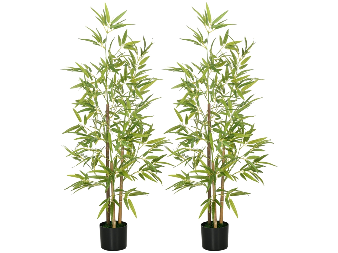2 Plantas de Bambu Falso 120cm com Vaso Ø15x12cm em Peva,pp e Metal verde e Preto BTFORUS