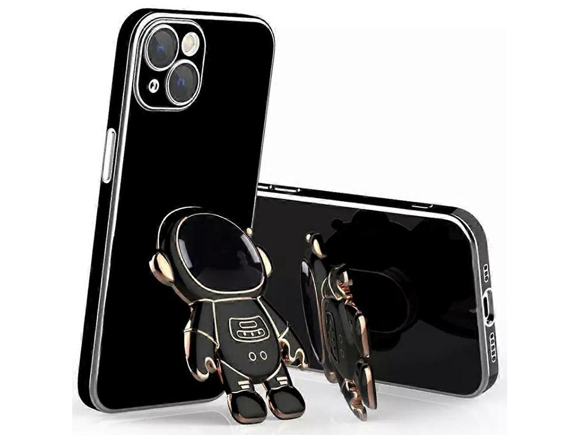 Capa Para Iphone 14 Com Revestimento Galvanizado Tpu Macio E Suporte Oculto Astronauta, Preta