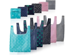 Pacote de 6 Sacos de Compras Dobráveis ​​reutilizáveis ​​ecologicamente Corretos com Saco Anexado para Compras GOKOCO