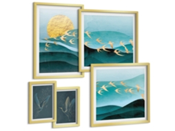 Quadros Decorativos Para Parede Ondas Abstratas Em Bege Moldura Prateada Imagens Para Um Quarto Infantil Espelharte (conjunto De 5 Imagens)