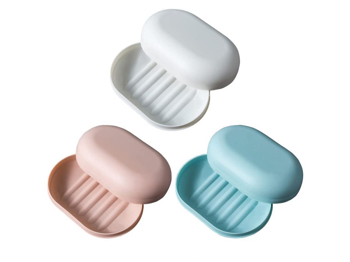 Linjou 3 Pratos de Sabão Portáteis, Impermeáveis, com Tampa, para Viagem, 3 Cores