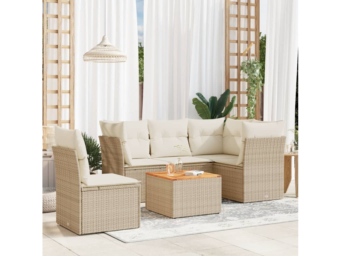 Vidaxl 6 Pcs Conjunto de Sofás P/ Jardim com Almofadões Vime Pe Bege