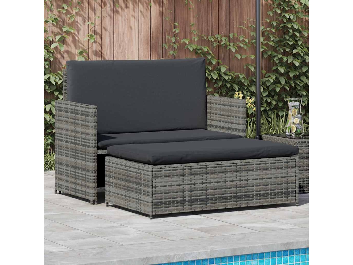 Vidaxl 2 Pcs Conjunto Lounge De Jardim C/ Almofadões Vime Pe Cinzento