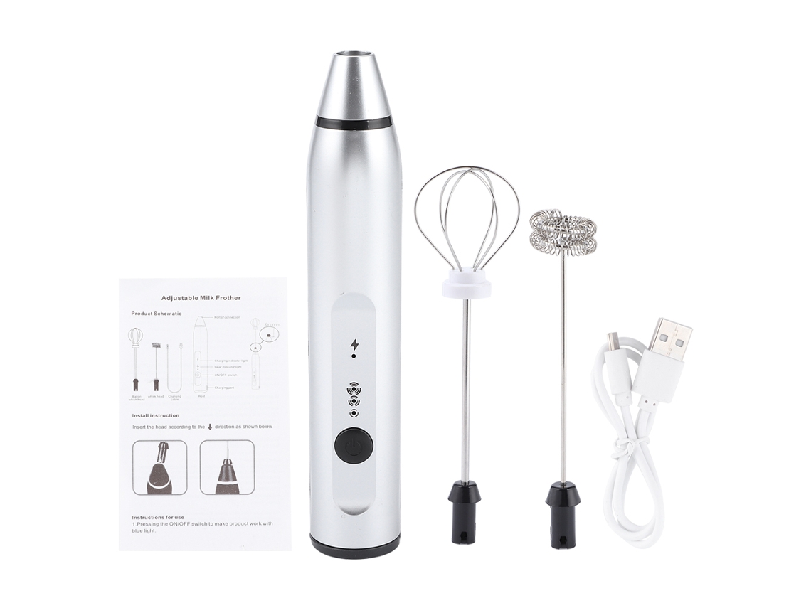 Espumador Elétrico de Leite, Portátil, Recarregável, para Café, Ovos, Prateado AQUAFORGE