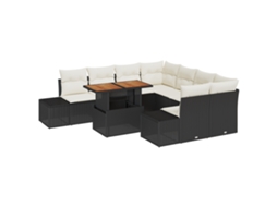 Conjunto 9 Conjunto De Sofá De Jardim Vidaxl Preto Vime Pe (100 X 55 X 73 Cm)