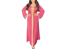 Vestido Longo Para Eid Al-fitr Com Detalhes De Renda Diamantada, Confortável E Suave Em Poliéster Rosa