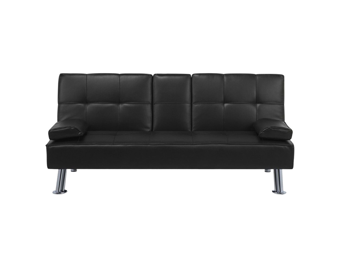 Sofá-cama BELIANI Roxen de Pele sintética Preto 168x81x77