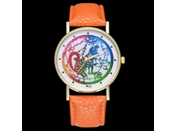 Relógio analógico Zodiac para homens e mulheres, em couro PU, laranja casual.