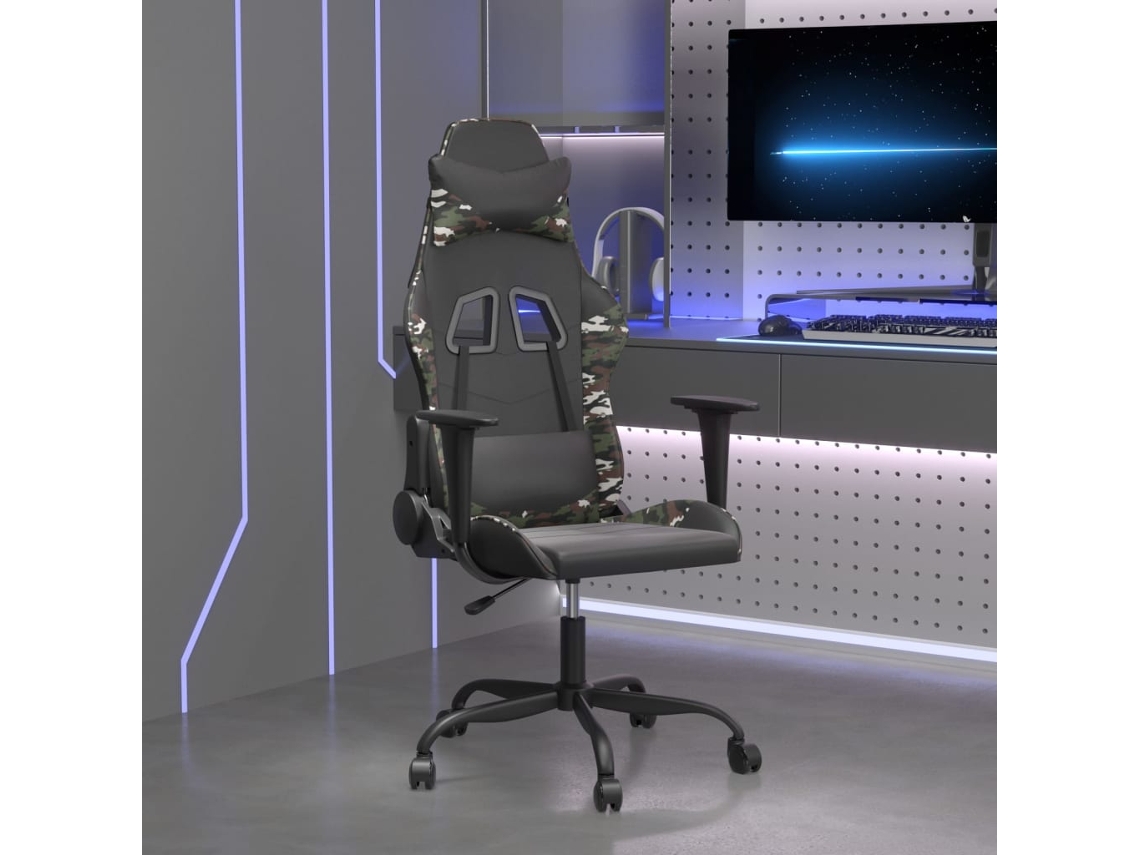 Vidaxl Cadeira Gaming Massagens Couro Artificial Preto E Camuflagem