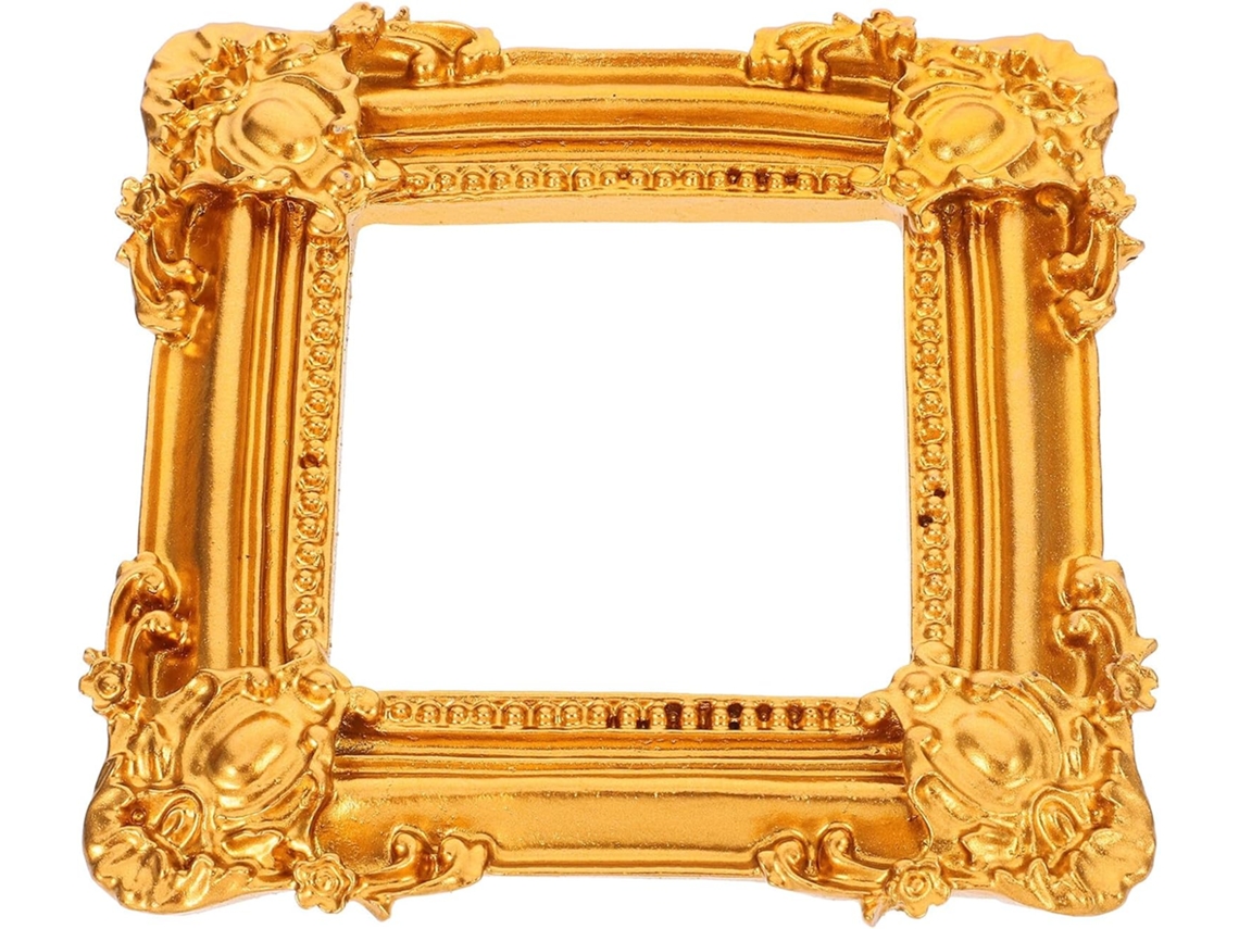 Porta Retratos Quadrado Resina Dourada Estilo Barroco Europeu Ornamentado Ideal Decoração Escritórios Versátil GOKOCO