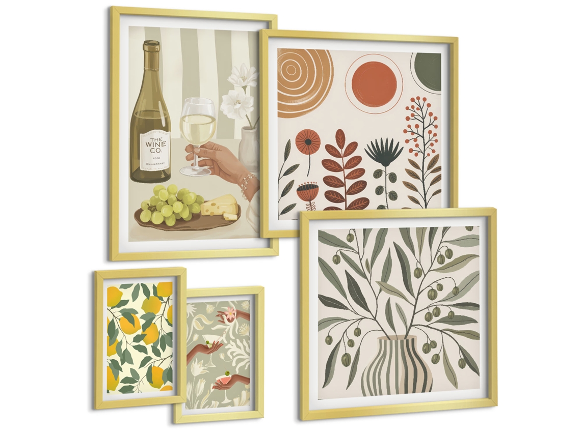 Conjunto De Pinturas Decorações Vinícolas Estilosas Espelharte (5 Peças)
