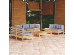 Vidaxl 8 Pcs Conjunto Lounge De Jardim + Almofadões Cinza Pinho Maciço