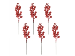 Pack de 18 Berries Decorativas Vermelhas para Natal em Espuma com Paetês Prateados LAXISCREED