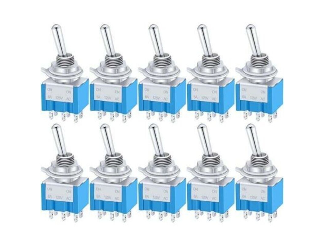 Conjunto De 10 Mini Interruptores Metal Com Alavanca, Liga/desliga/liga, 6 Terminais, 3 Posições, Dpdt, Ac 125v 6a, Para Carro, Caminhão E Barco(mts