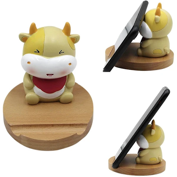 Suporte De Mesa Fofo Para Celular Em Madeira, Com Formato De Vaca, Para Smartphone E Tablet. Ideal Para Decoração De Escritório E Casa. Compatível Com