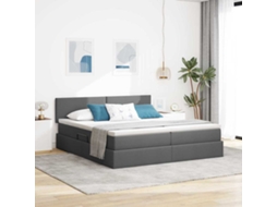 Vidaxl Cama De Armazenamento Led Com Colchão Cinzento-escuro