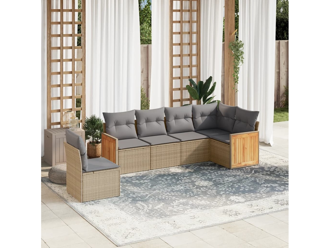 Conjunto de 6 Sofás para Jardim com Almofadas Vime Pe Bege Dkd Home Decor