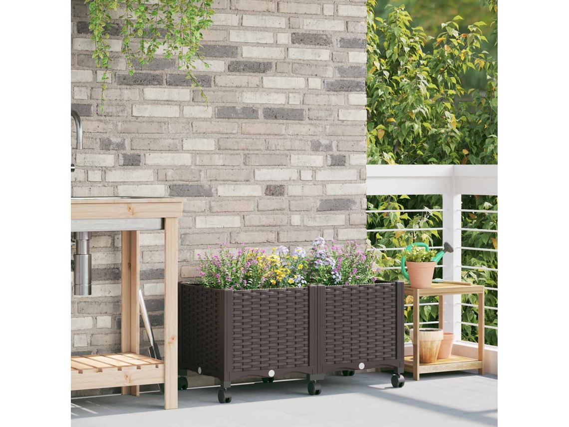 Vidaxl Vaso De Jardim Com Rodas Castanho 80 X 40 X 44 Cm Pp