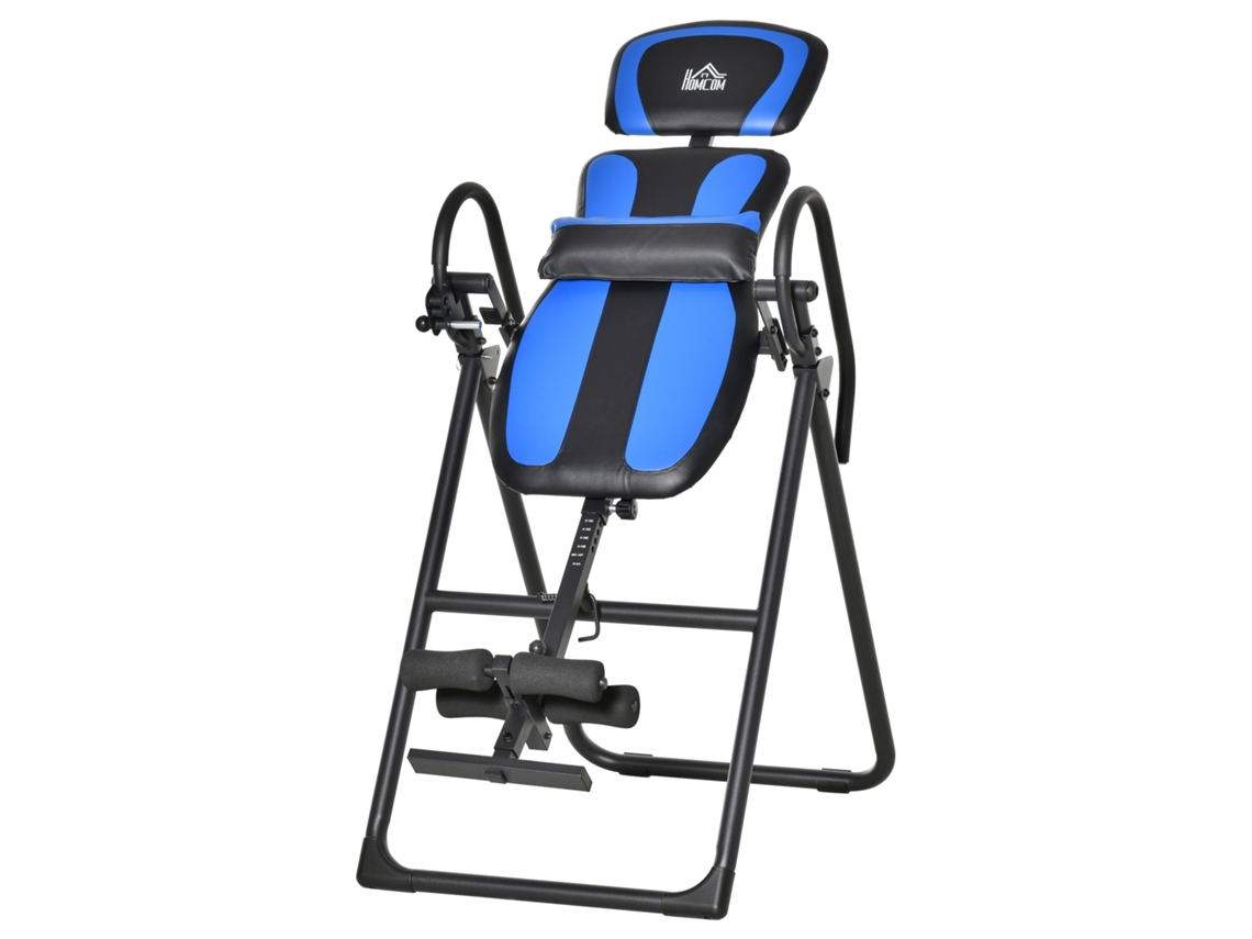 Banco de Inversão Dobrável, treinado de Gravidade, Rodas Móveis, Metal Abs, Preto+azul, 132x71x145cm | S/MARCA