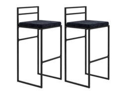 2 Banquetas Altas BTFORUS de veludo preto, assento estofado, apoio para os pés, 74cm