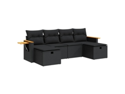 Conjunto de 6 Sofás de Jardim com Almofadas Vime Pe Preto MAISON EXCLUSIVE (N/A)