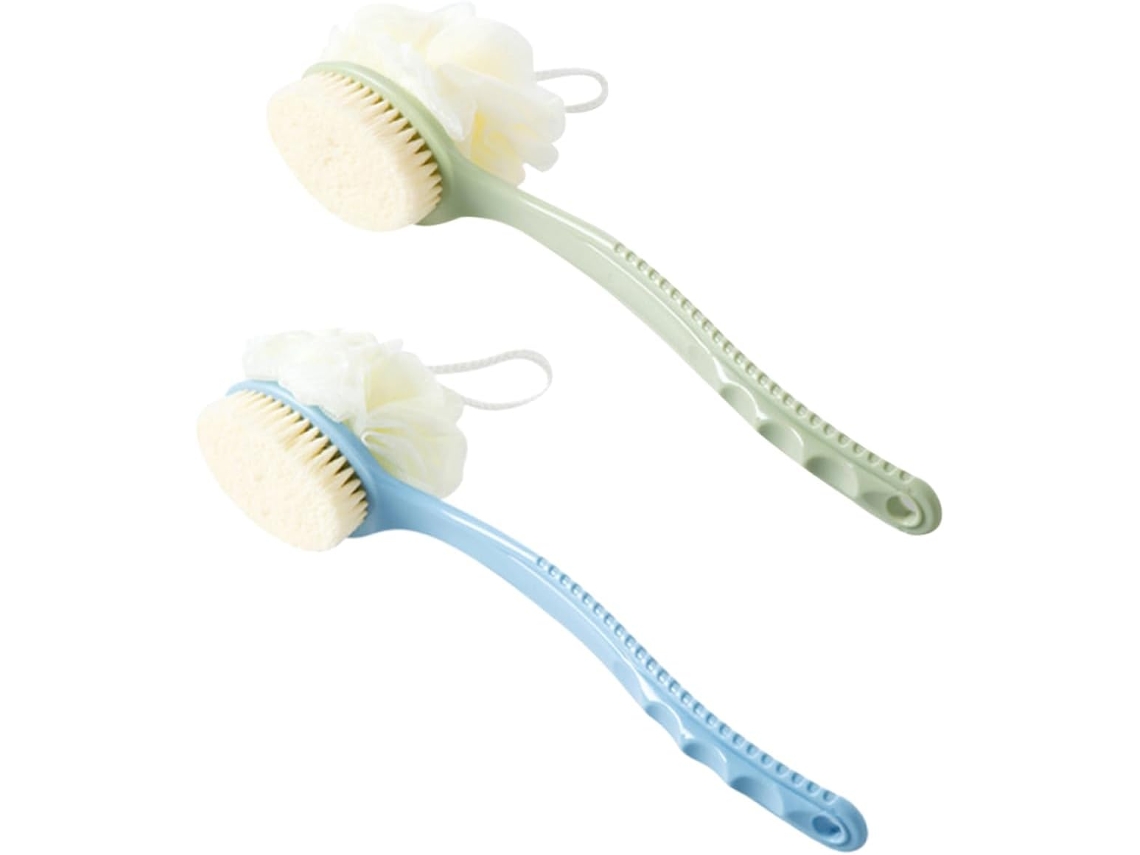 Conjunto De Escova Longa Healeved 2 Peças Com Esponja, Acessórios De Banho Verdes E Azuis Para Esfoliação