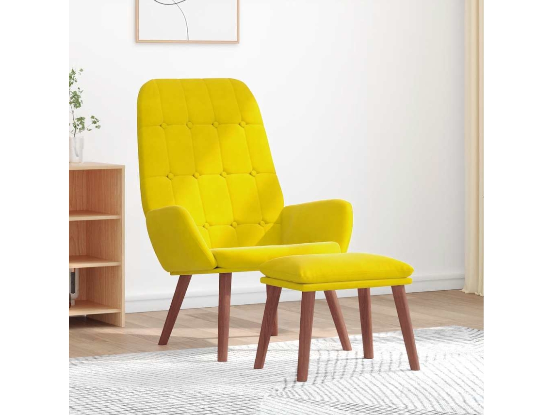 Vidaxl Cadeira De Descanso Com Banco P/ Pés Veludo Amarelo