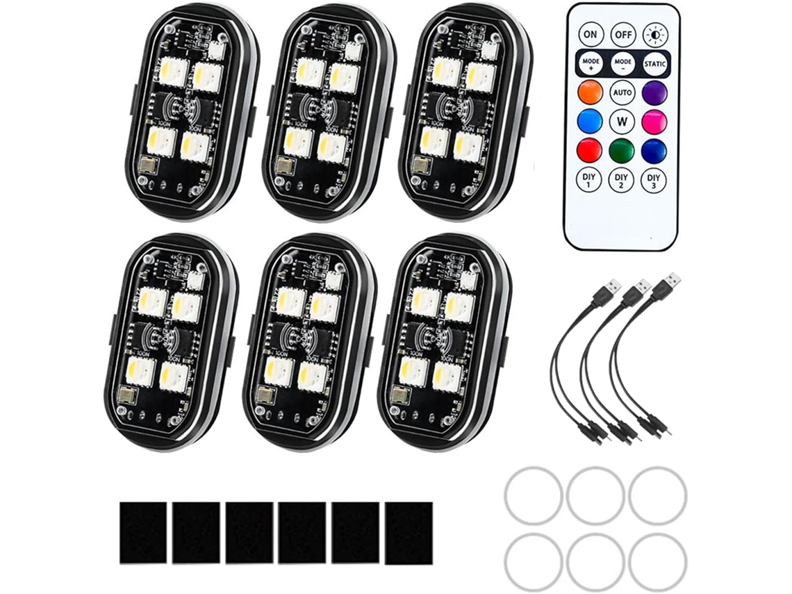 Luzes Estroboscópicas Para Carro, Conjunto De 6 Peças Sem Fio Para Sinalização Ambiente
