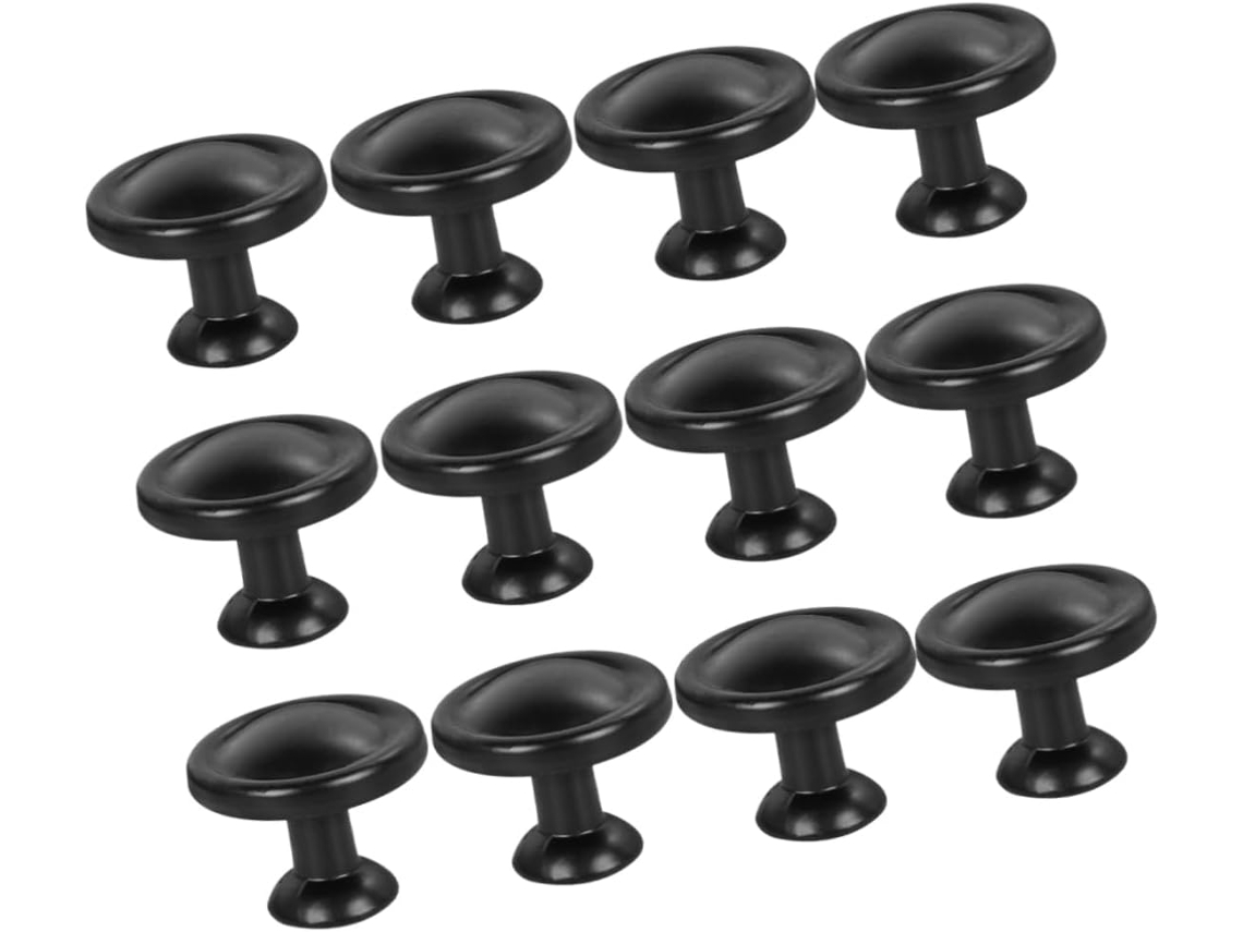 Conjunto De 12 Puxadores Redondos Alumínio Preto Fosco Para Portas Armários E Cozinhas