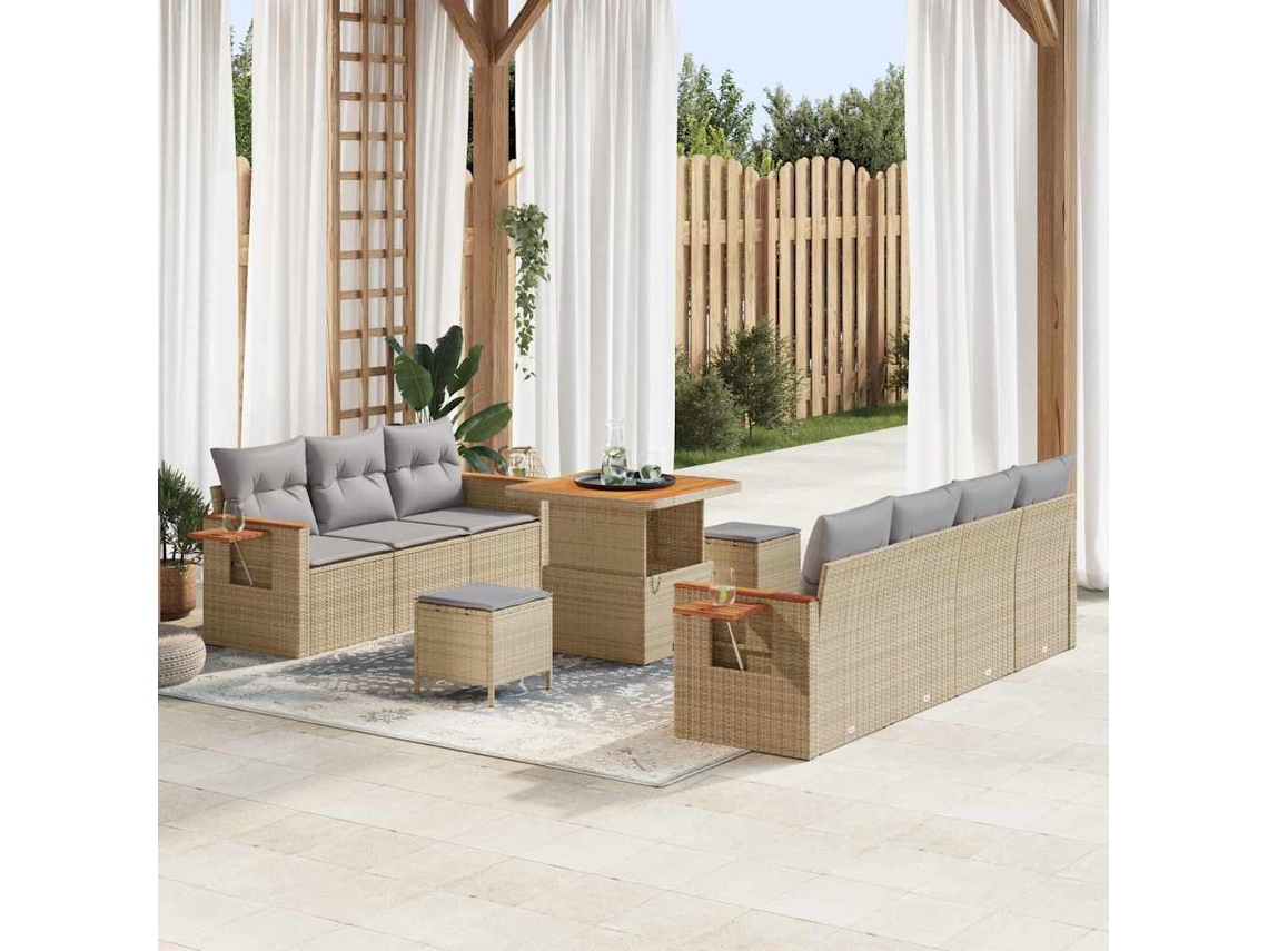 Vidaxl Conjunto De Sofá De Jardim 13 Pcs Bege E Cinza Claro Vime Pe
