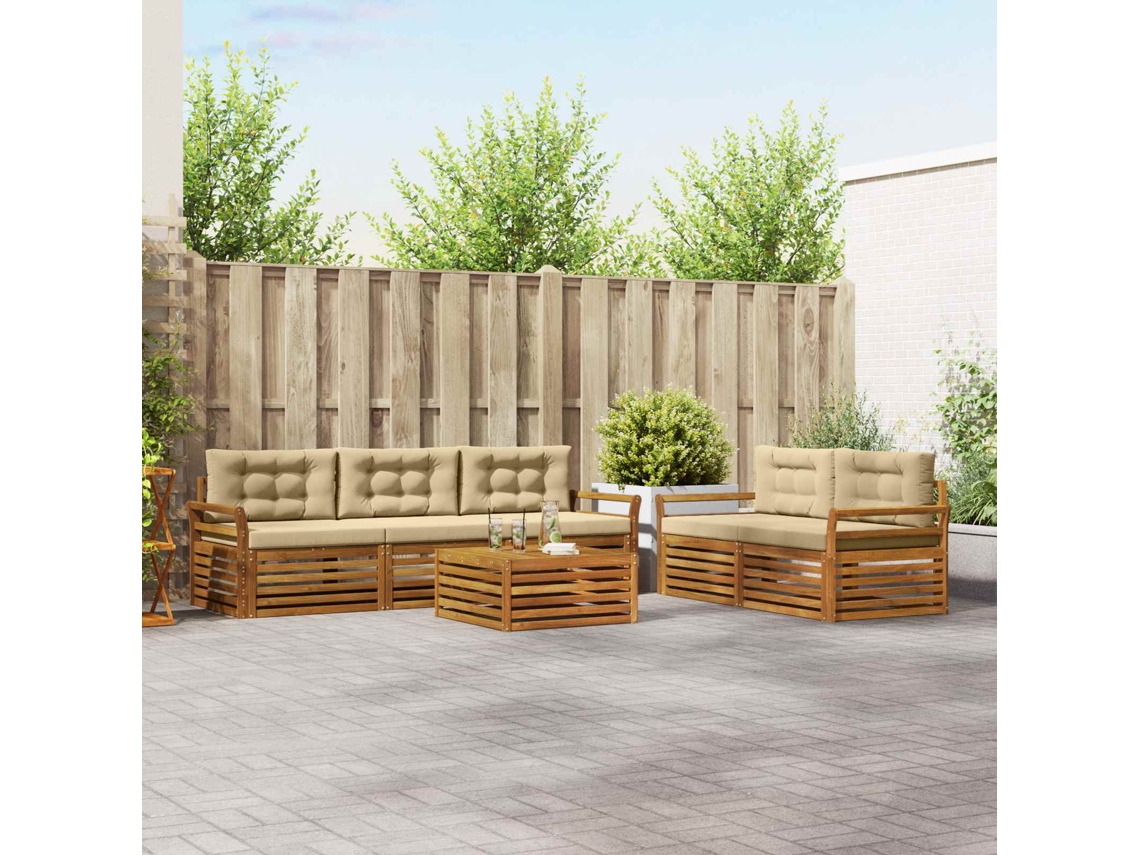 Vidaxl Conjunto De Sofás Para Exterior 6 Unid. Natural E Bege