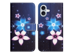 Capa Em Couro Pu Para Apple Iphone 16 - Flor Azul