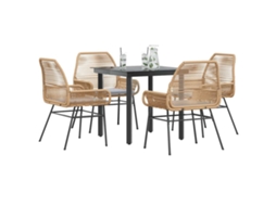 Vidaxl Conjunto Jantar Jardim 5 Peças Almofadas Vidro Vime Pe Castanho
