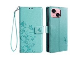 Capa Padrão Flor Borboleta Para Iphone 15 Pele Sintética Multicor