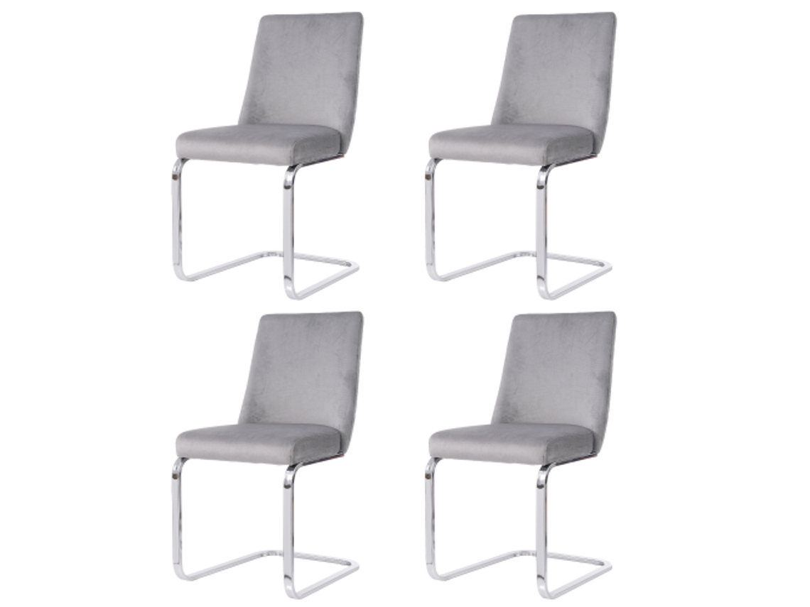 Conjunto De 4 Cadeiras De Jantar Em Veludo, Luxuoso, Sofá Para Sala, Quarto Ou Lounge, Design Em Diamante, Pes Em Metal Prateado, Cor Cinza