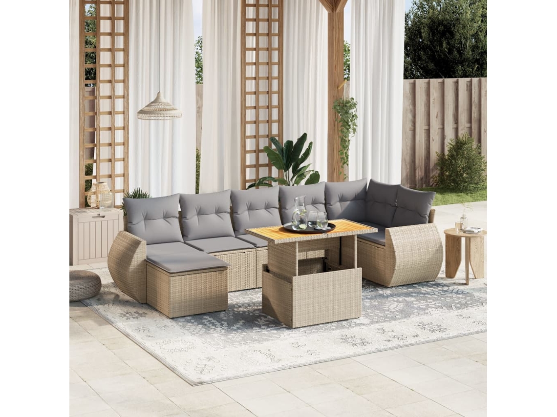 Pcs Conjunto De Sofás P/ Jardim Com Almofadões Vime Pe Bege Dkd Home Decor