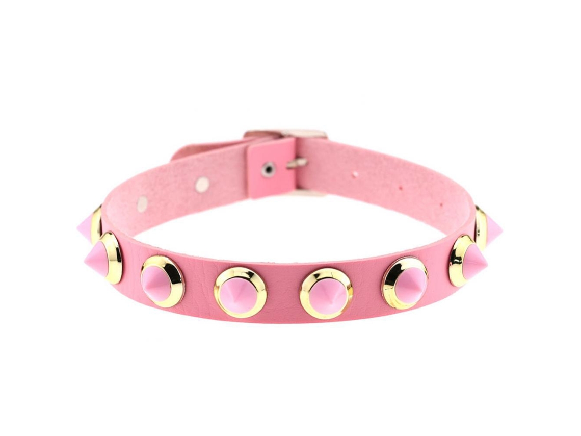 Colar Choker Moda Sexy Rosa Com Rivet E Fechadura