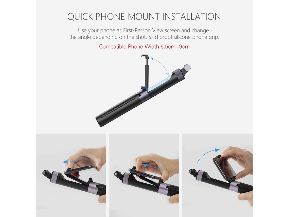 Acessórios Para Câmera De Ação: Grip Extensível, Tripé Compatível Com Gopro, Dji Osmo Pocket E Hero 7