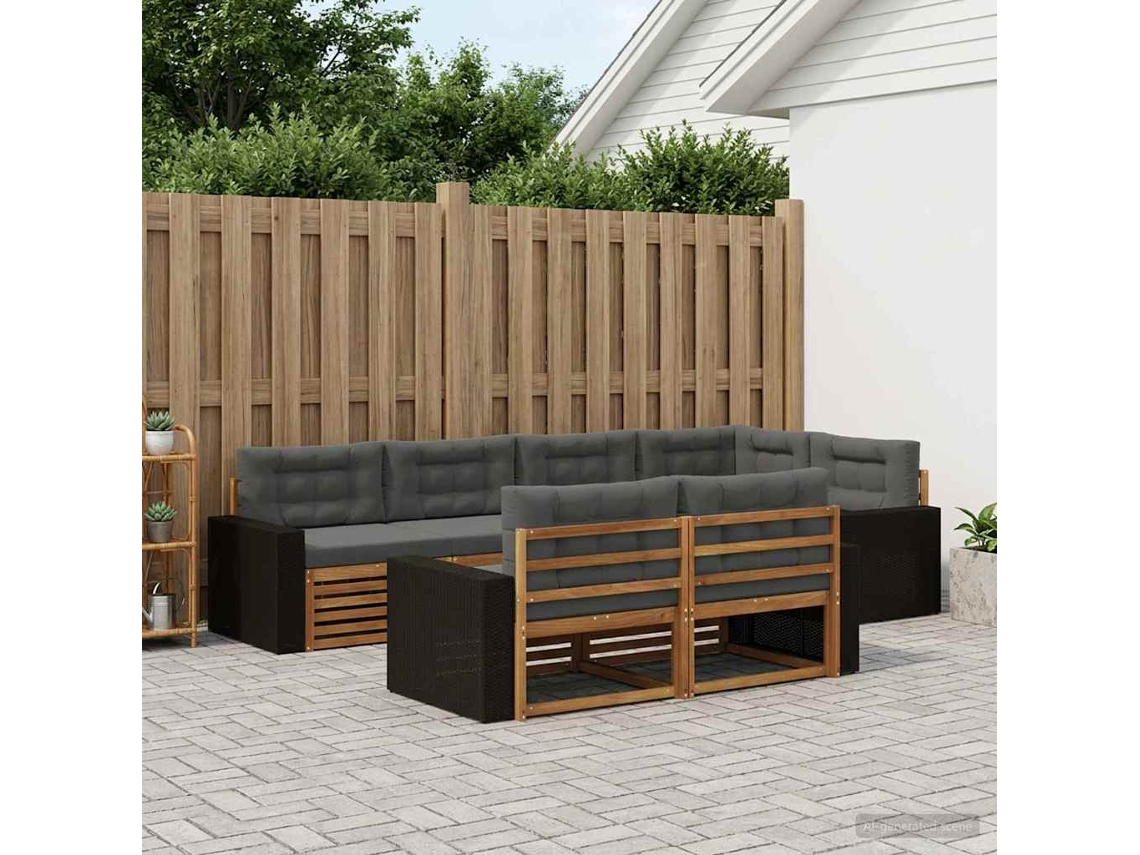 Vidaxl Conjunto De Sofás Para Exterior 7 Pcs Natural E Antracite