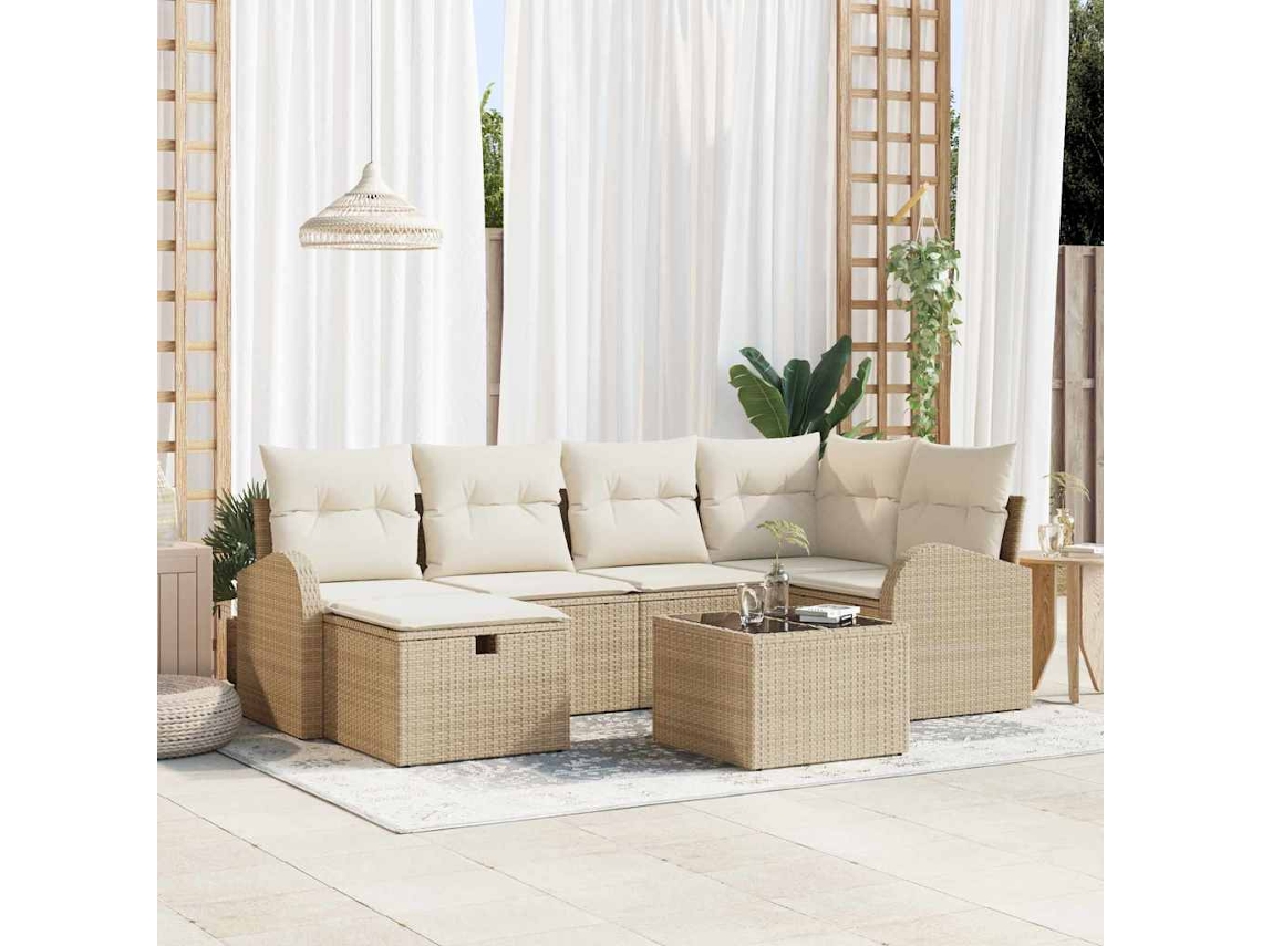 Vidaxl Conjunto De Sofás 7 Unid. Bege E Creme Vime Pe