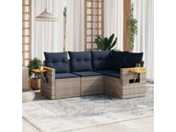Vidaxl 4 Pcs Conjunto Sofás P/ Jardim C/ Almofadões Vime Pe Cinzento