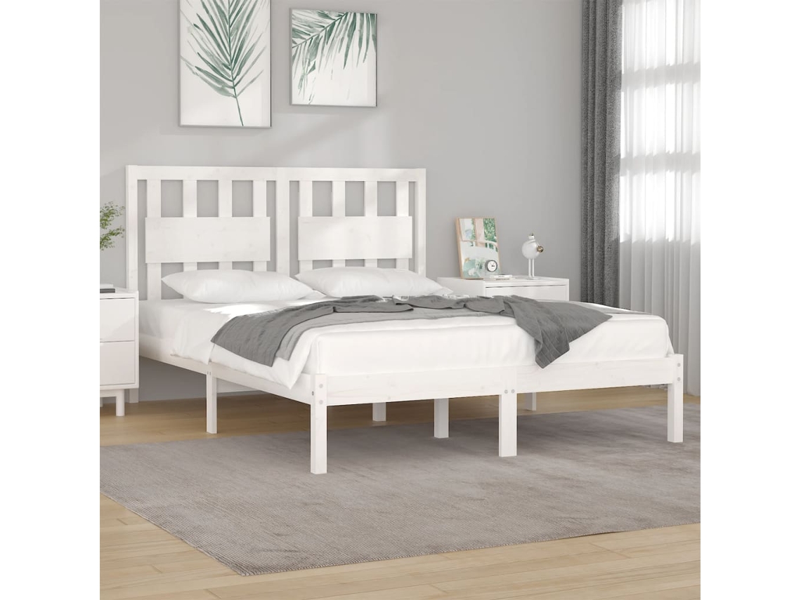 Estrutura De Cama 120x200 Cm Pinho Maciço Branco