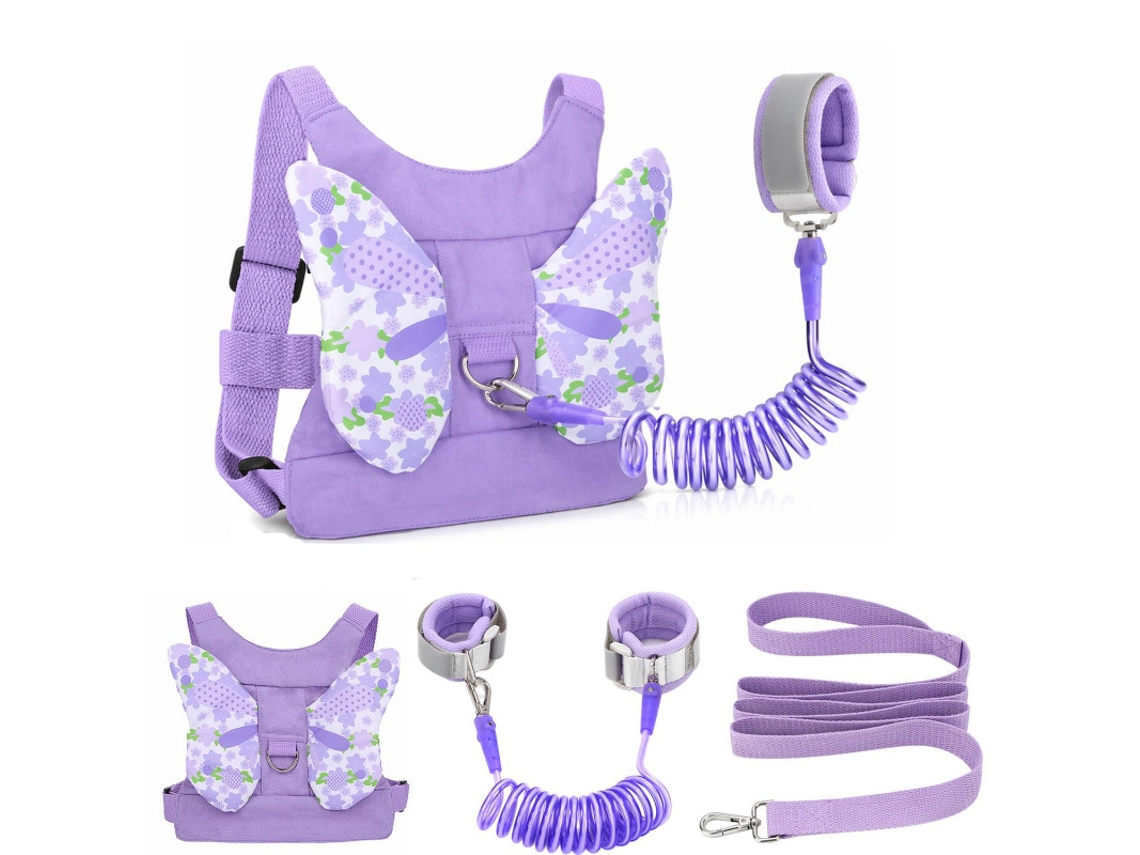 Arnês Crianças Borboleta Com Pulseira Antifuga, Ajustável Para Passeios Ao Ar Livre Roxo Hexinyigjly