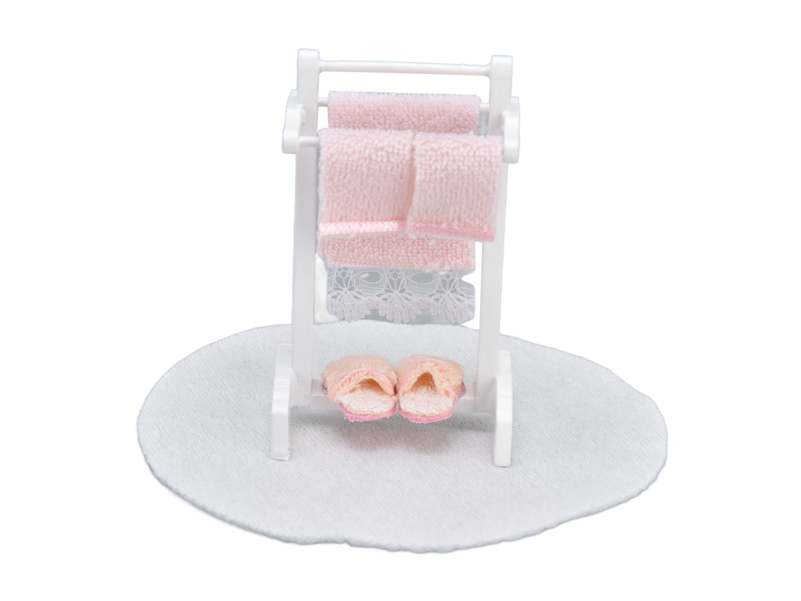Primerox rack de Toalhas e Tapete de Piso Miniatura para Casinha de Bonecas Decoração Diy