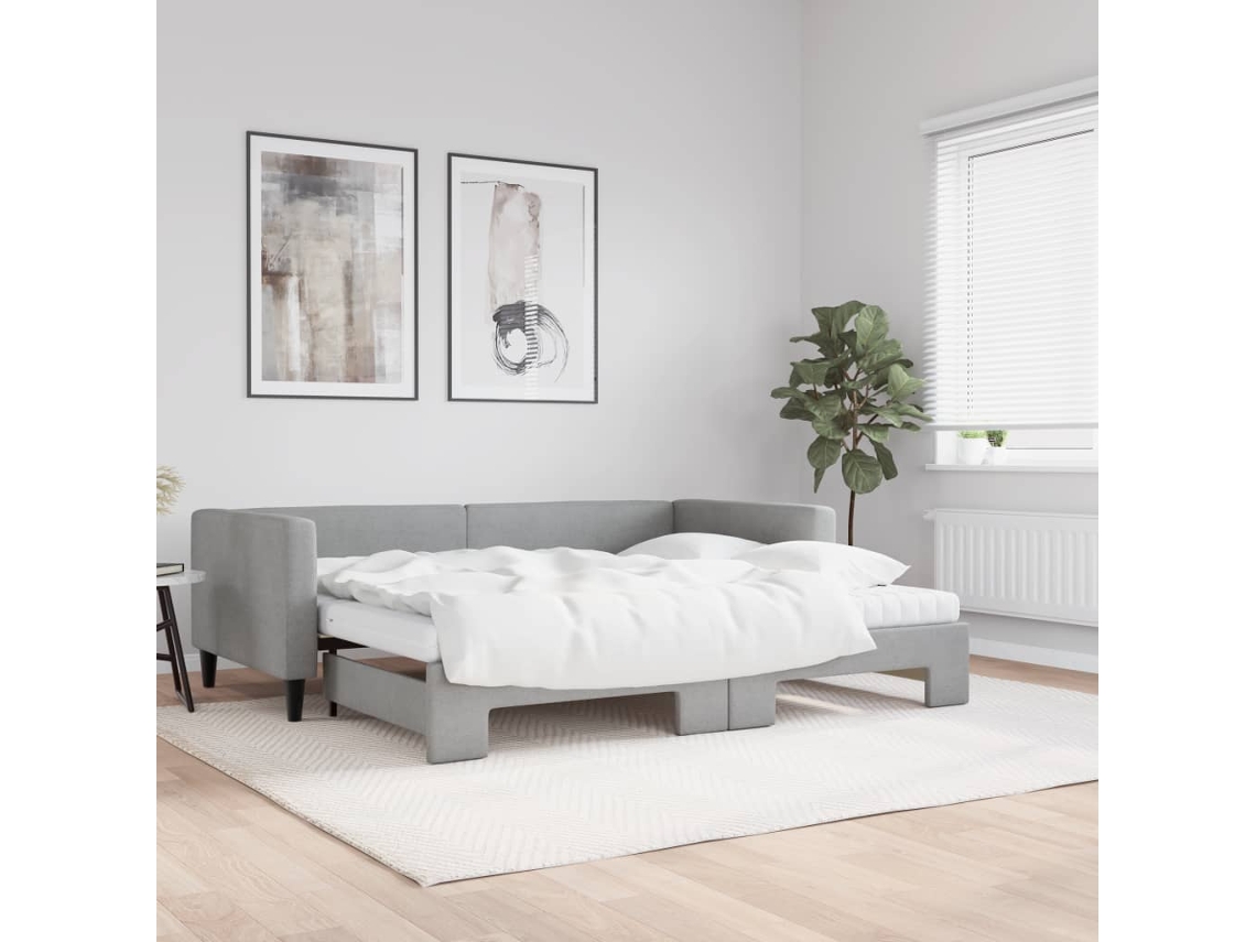 Vidaxl Sofá cama C/ Gavetão e Colchões 90x200 Cm Tecido Cinzento claro