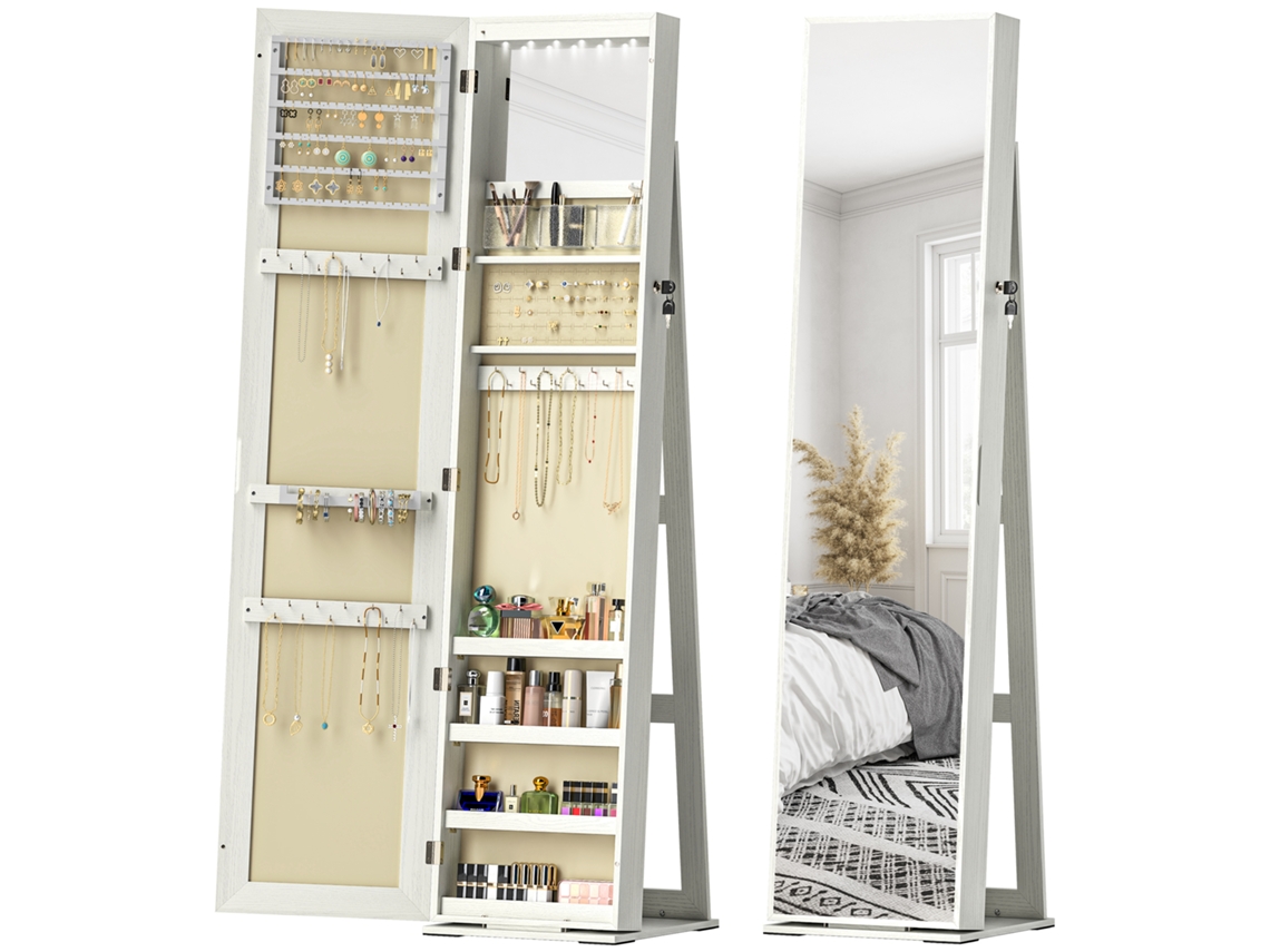 Joalheiro de Pé Mdf e Vidro Cor Brango e Bege 38x38x157 cm Homcom